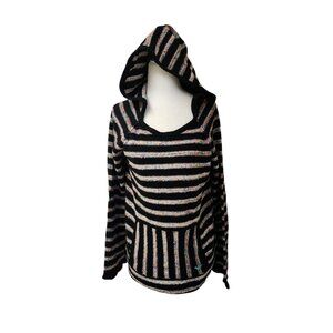 Roxy Girl Black Striped Colorful Knit Pullover Beach Hoodie Sweater Girls XL